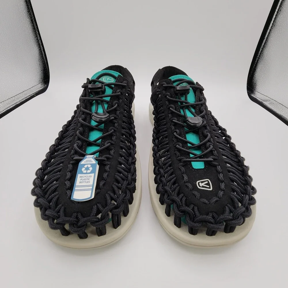 Keen Uneek Sport Fisherman Sandals Mens Size 11 Black Bright Aqua Boat Shoes NEW